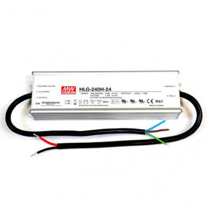 240W LED-virtalähde HLG-240H-24, Mean Well, IP67 suojaus, kaapeli I/O-liitäntä, LED-valaistukseen