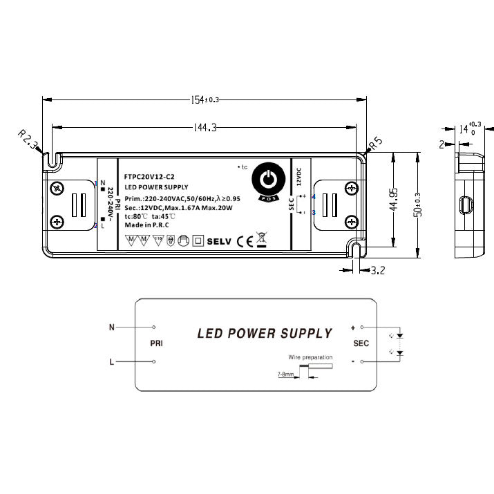 20W 24V LED power supply, standard power supply SLIM2