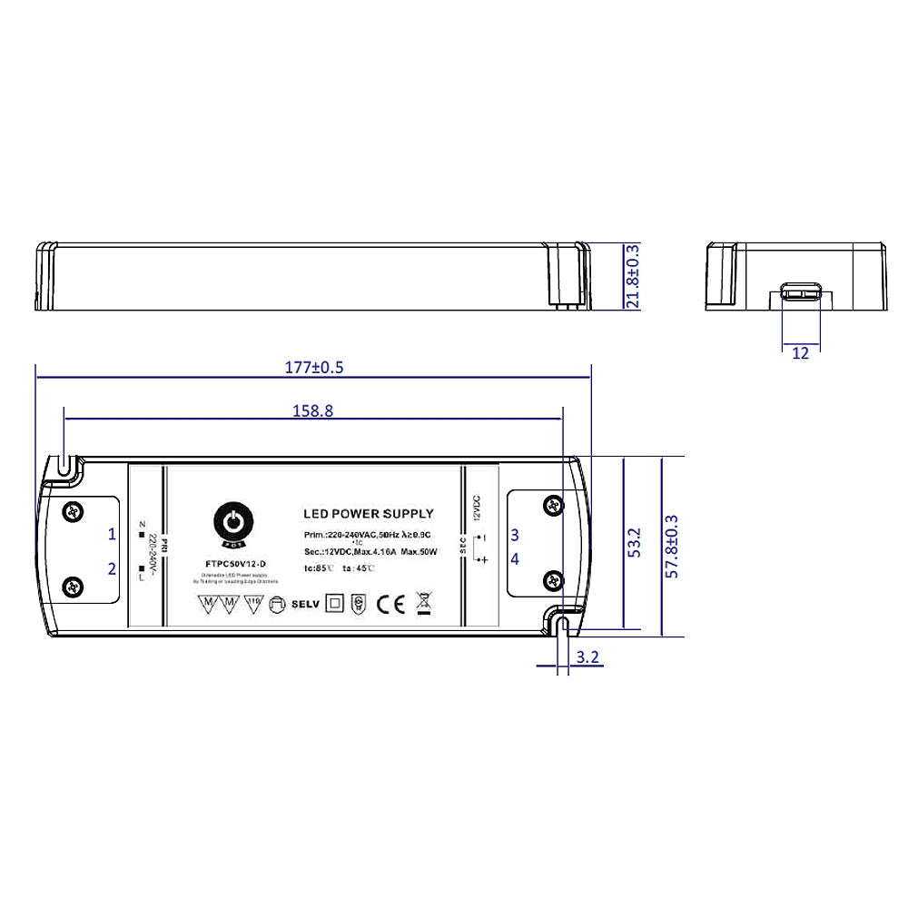 50w-12v-triac-himmennettävä-muuntaja-mittakuva