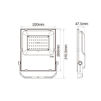 50W LED floodlight RGB+CCT dimensions