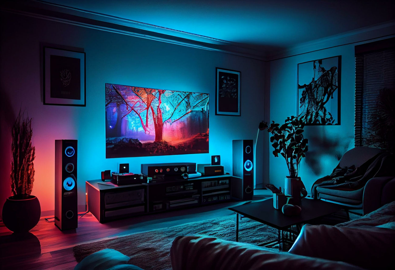 Black Friday, LED-valoilla valaistu olohuone