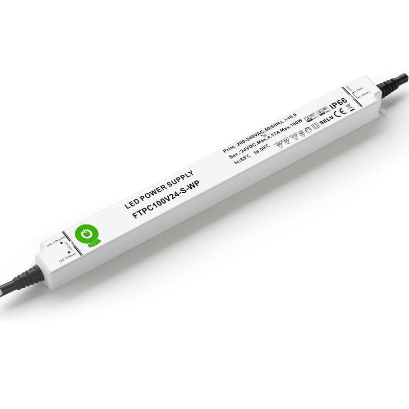 24V 100W IP66 LED-muuntaja, ohut ja siro LED-virtalähde, IP66-suojaus kosteisiin tiloihin.