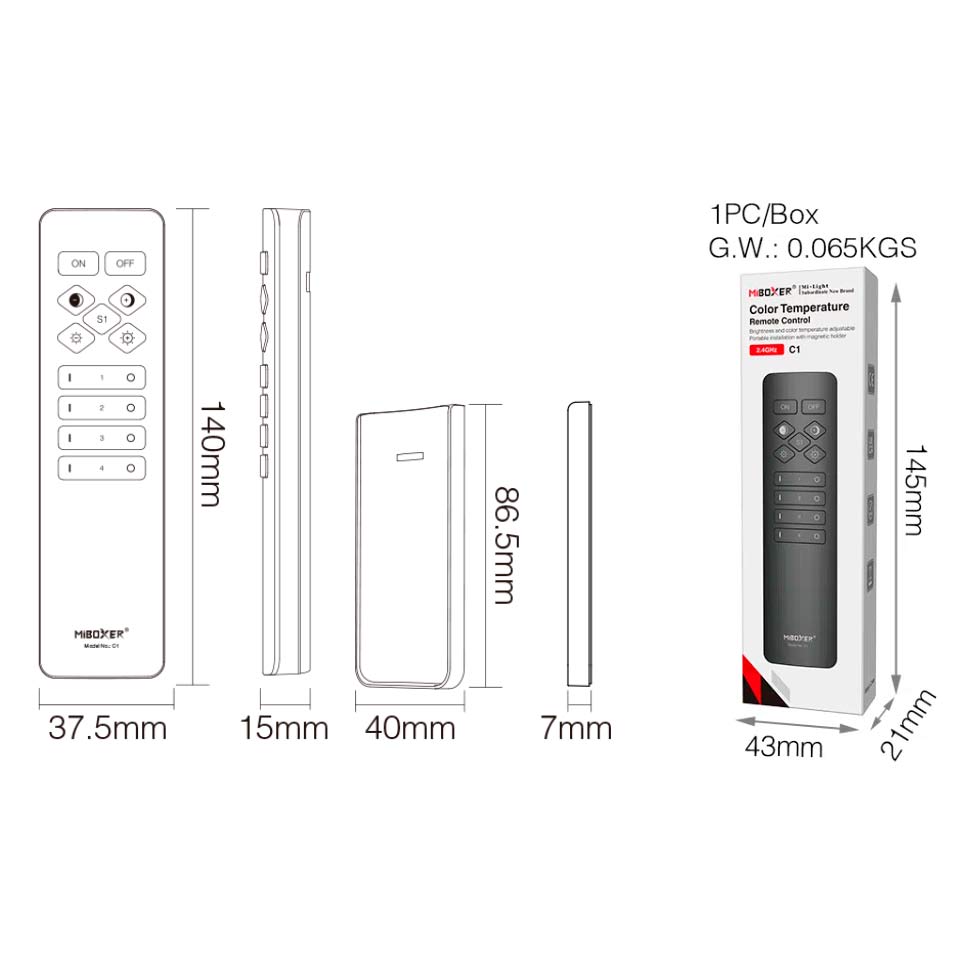 LED-kaukosäädin-himmennys-cct-mitat