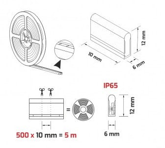 SININEN Neon Strip 0612 - 12W/m 12V LED-valonauha SIDE BEND 5m - 400lm/m, kosteussuojattu IP65