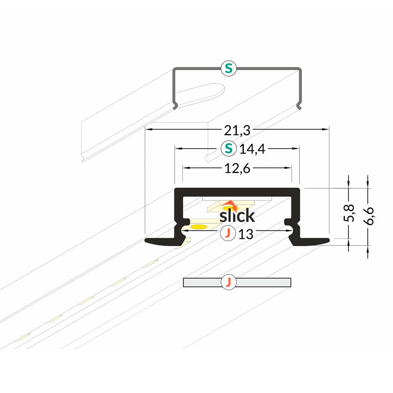SUORA-UPPO12 LED-profiilin mittakuva