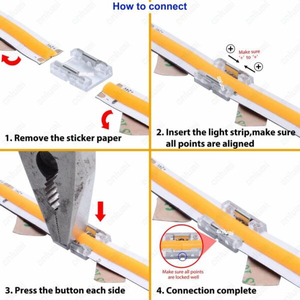 COB LED strip connector instructions strip to strip