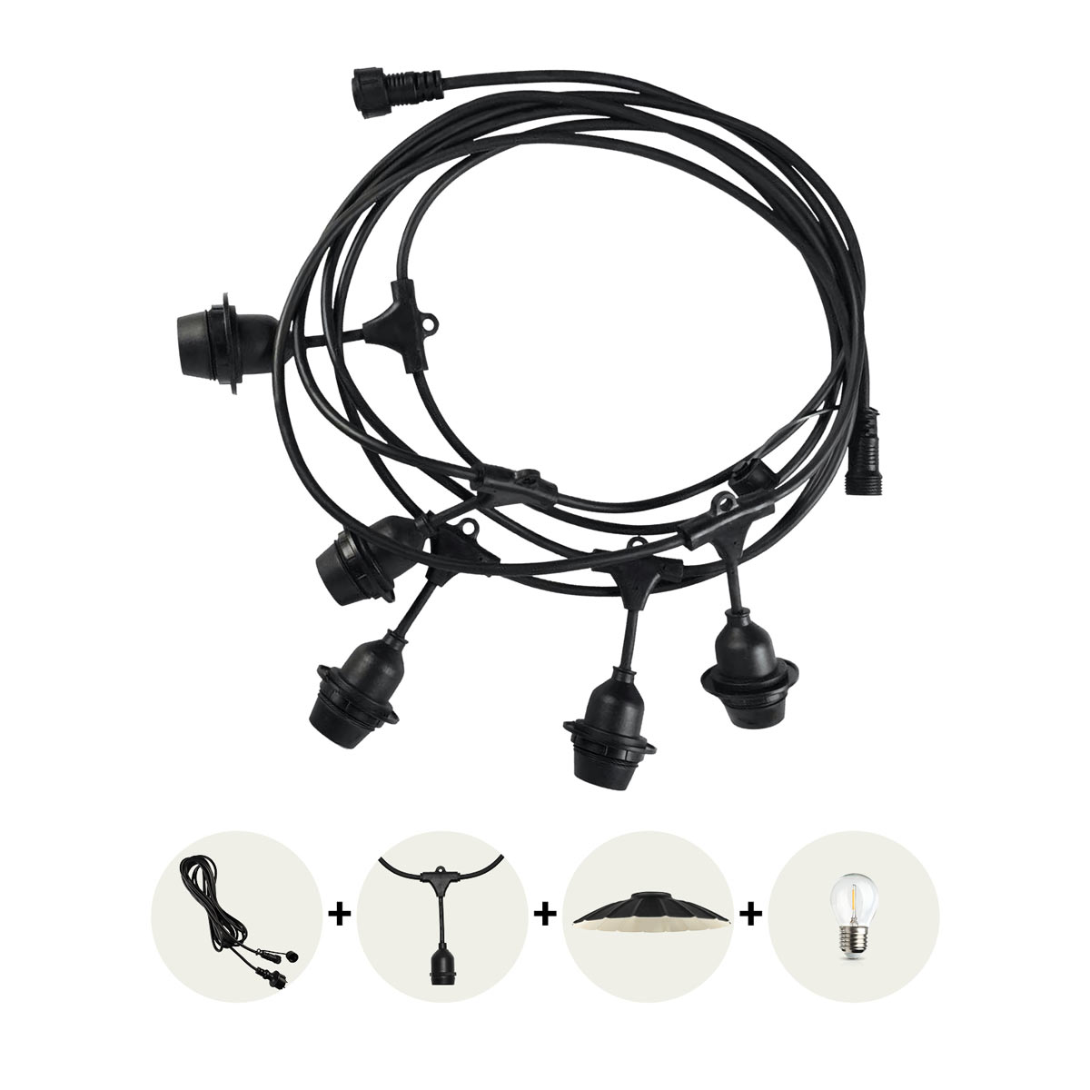 CRETE LED-ljusslinga set 5m ljusslinga inkl. 5 st E27 lampsockel, IP44 (endast 5m slinga)