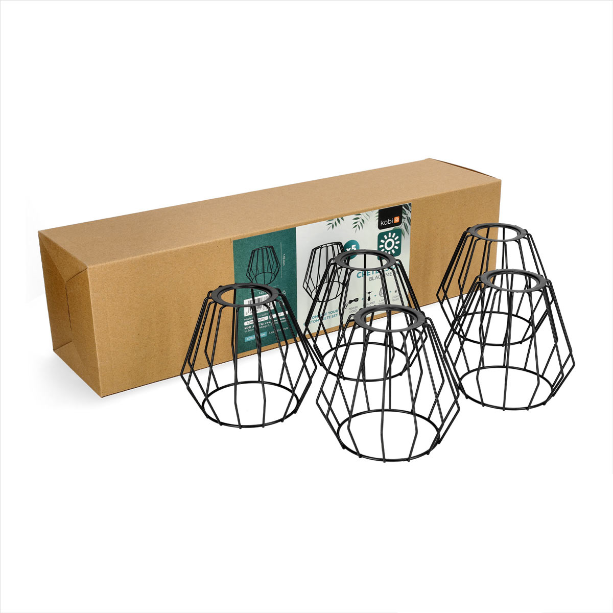 CRETE LED-ljusslingset metallskärmar 5 st, CAGE svart LS D1