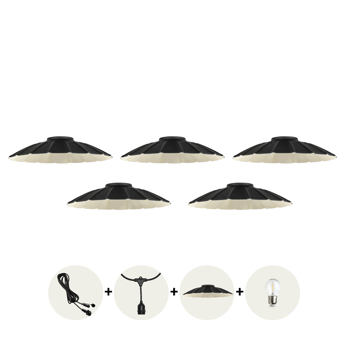 CRETE LED-ljusslingset metallskärmar 5 st, AALTO svart LS M1