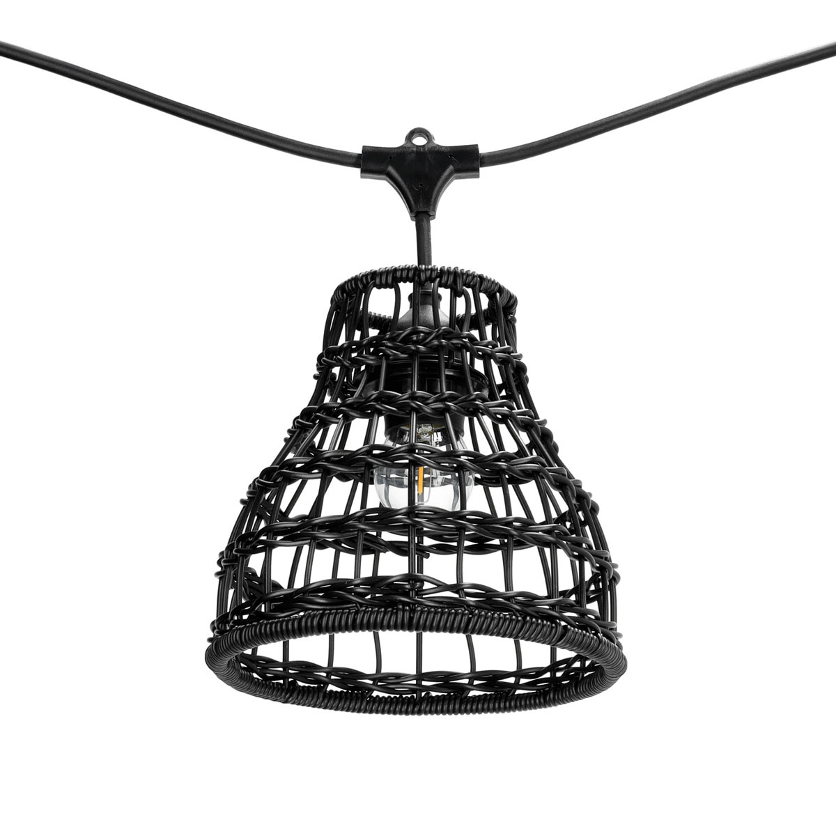 CRETE LED-ljusslingset med skärmar i konstrotting, 5 st, svart LS R2