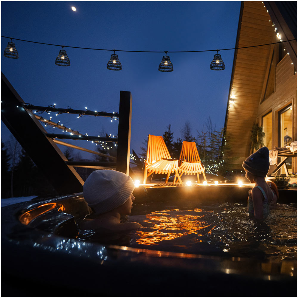 CRETE LED-ljusslingset med skärmar i konstrotting, 5 st, svart LS R2