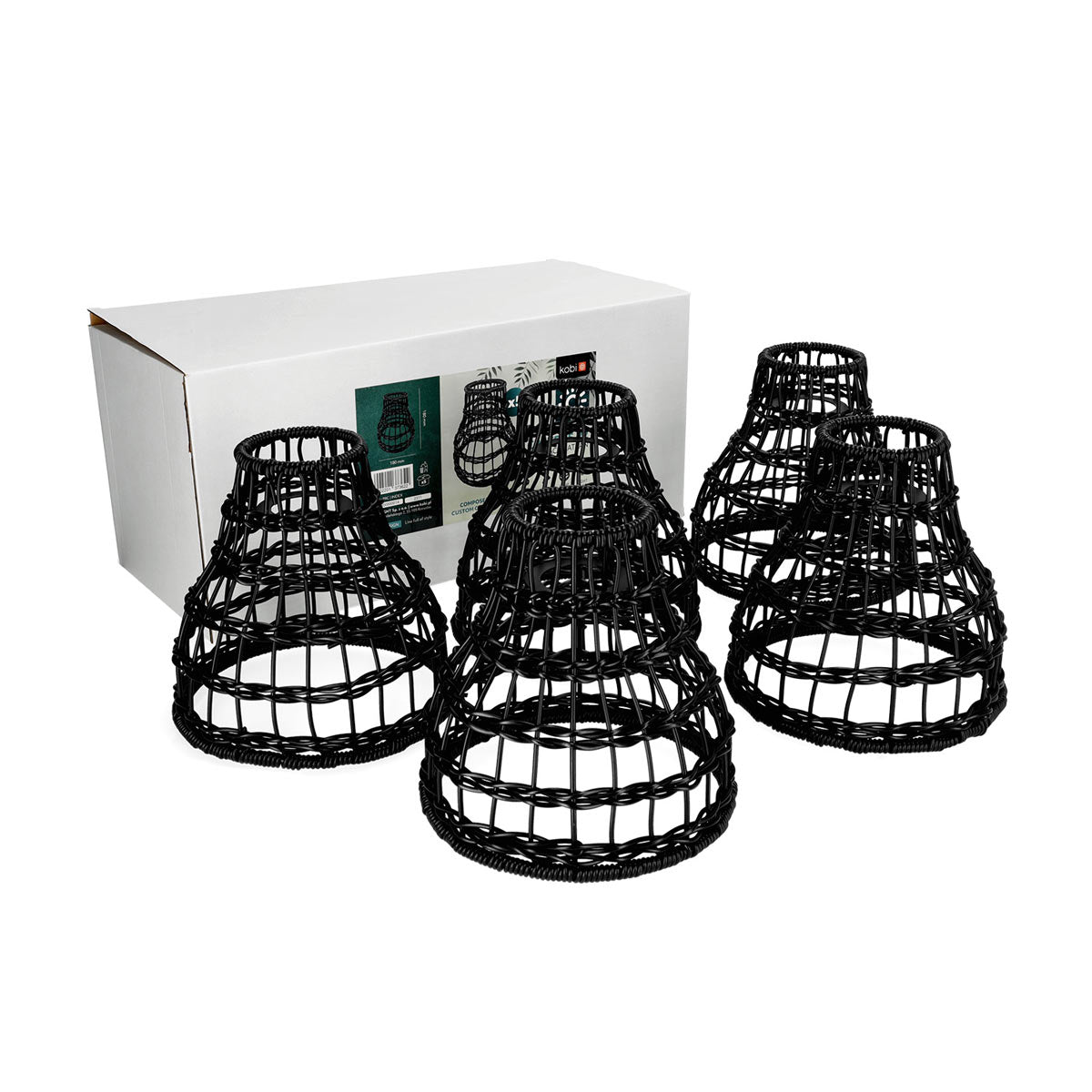 CRETE LED-ljusslingset med skärmar i konstrotting, 5 st, svart LS R2