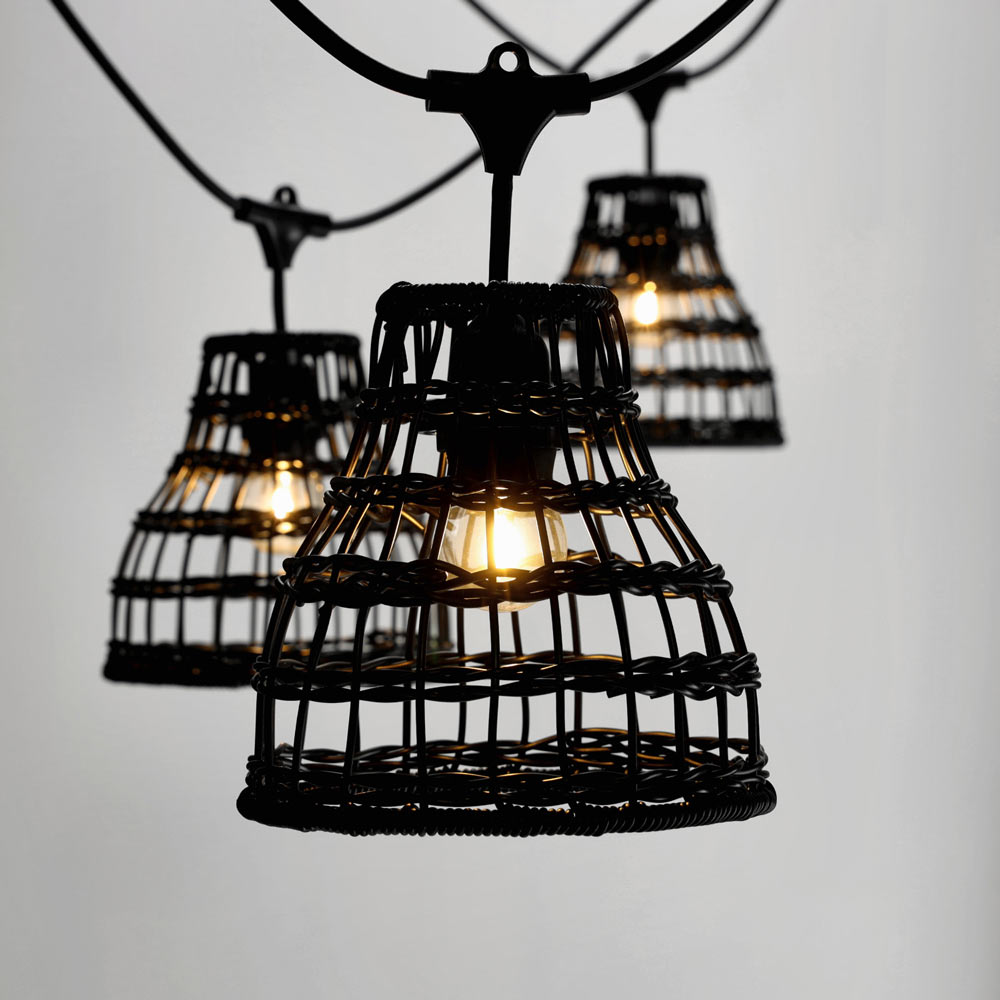 CRETE LED-ljusslingset med skärmar i konstrotting, 5 st, svart LS R2