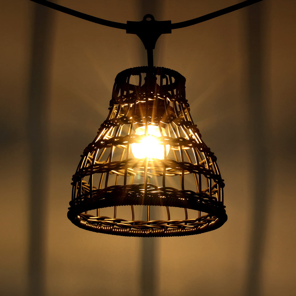 CRETE LED-ljusslingset med skärmar i konstrotting, 5 st, svart LS R2