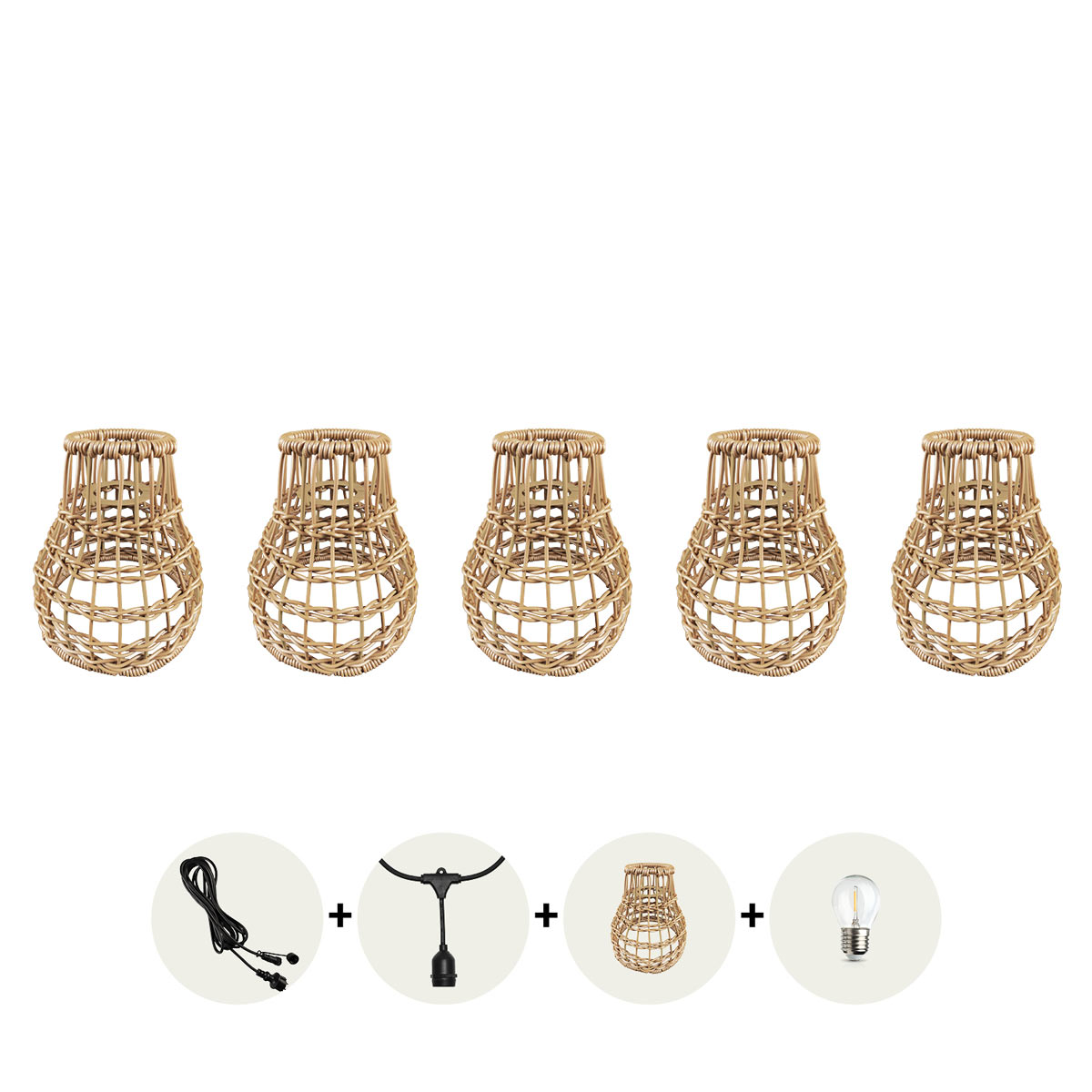 CRETE LED-ljusslingor set med skärmar i konstrotting, 5 st, brun LS R1