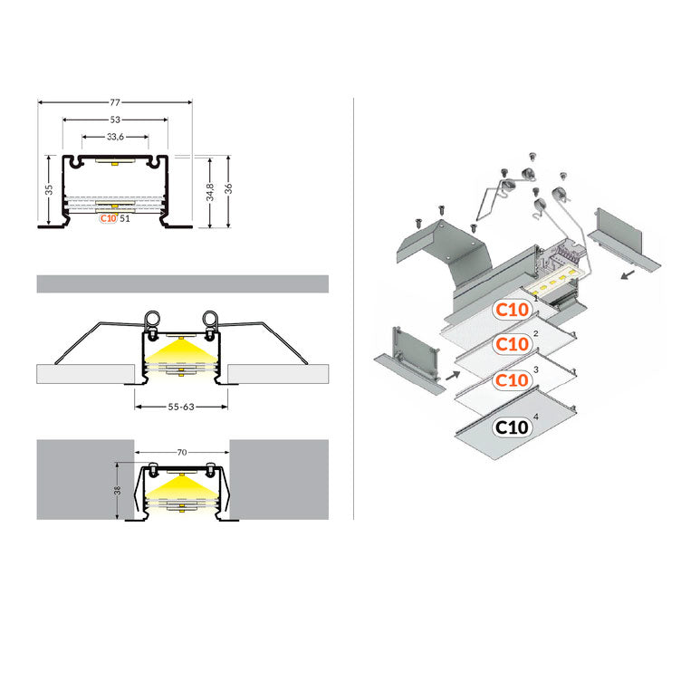 FIILIS-UPPO53 LED-profile, submersible large profile, 2000mm