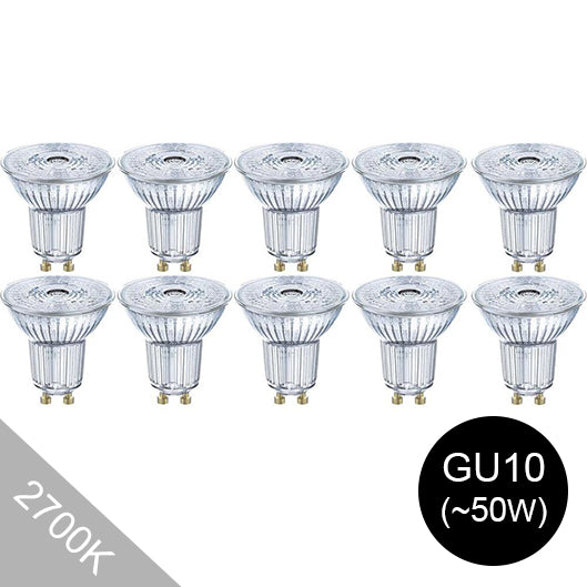 GU10 LED-lamppu 10kpl paketti sisältäen lämmin valkoinen 2700K valonsävy.