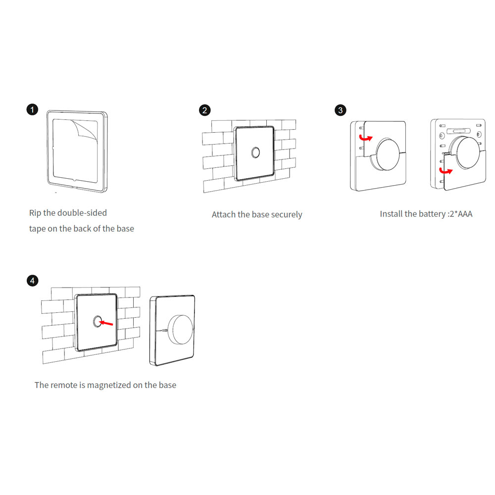Langaton 4-kanav LED-seinäsäädin musta, himmennys ja CCT-värilämpötilasäätö K0S-B - Easy RF 2.4G