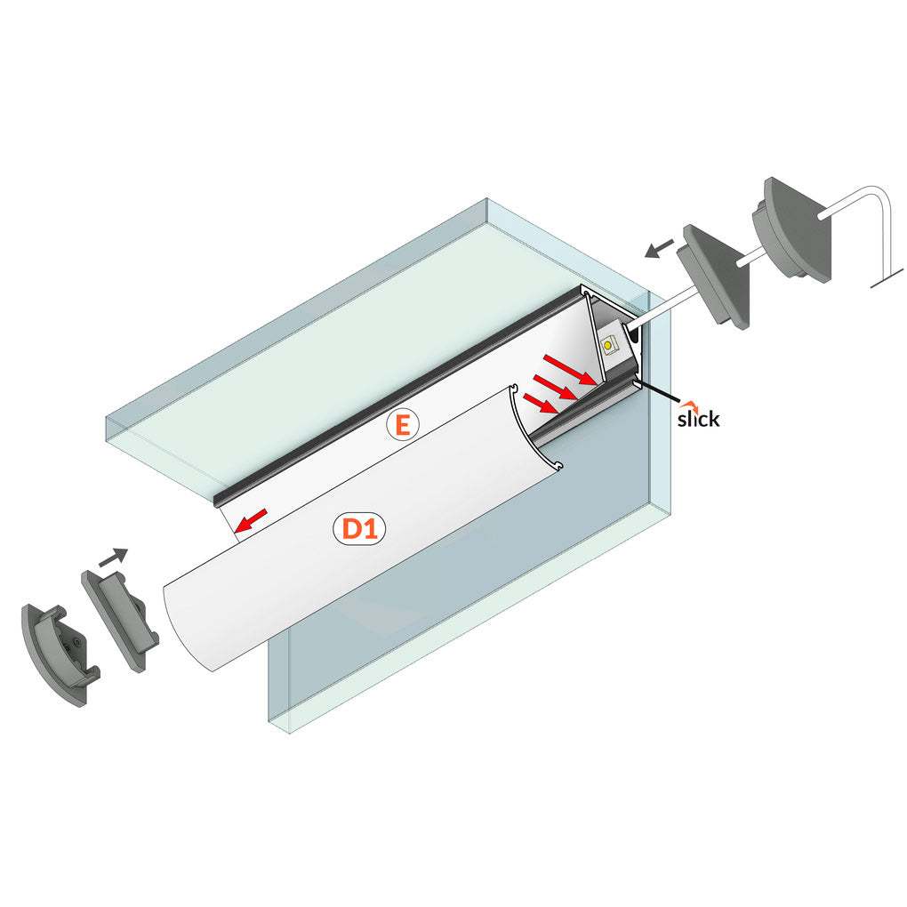 KAAPPI12 LED-kulmaprofiili asennustapa ja kiinnitys