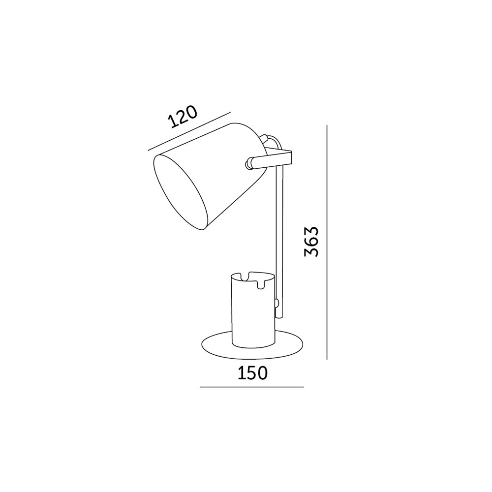 led-pöytävalaisin-musta-e27-mitat