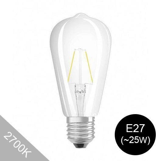 Osram E27 LED-lamppu 2700K, tyylikäs Filament-lamppu 2.5W, korvata 25W hehkulamppu, lämmin valonsävy.