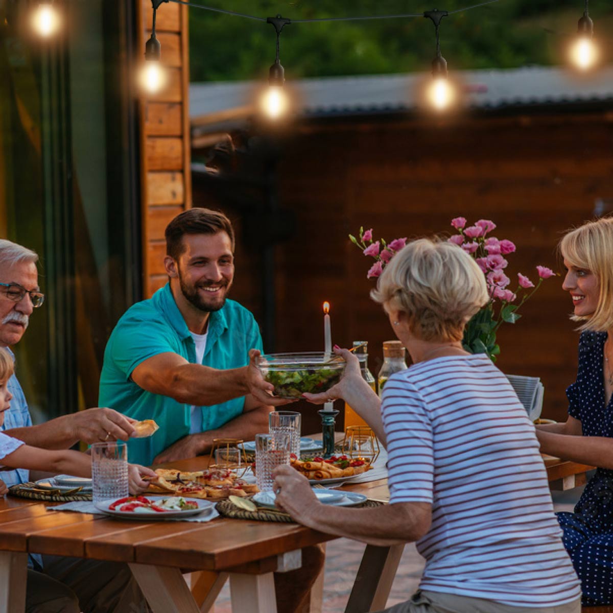 Ljusslingesats MIMOSA2 20m & 20st 1W 2700K E27 LED-lampor, IP44 lämplig för utomhusbruk