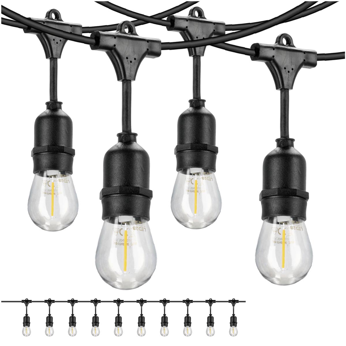 Ljusslingesats MIMOSA2 10m & 10 st 1W 2700K E27 LED-lampor, IP44 lämplig för utomhusbruk