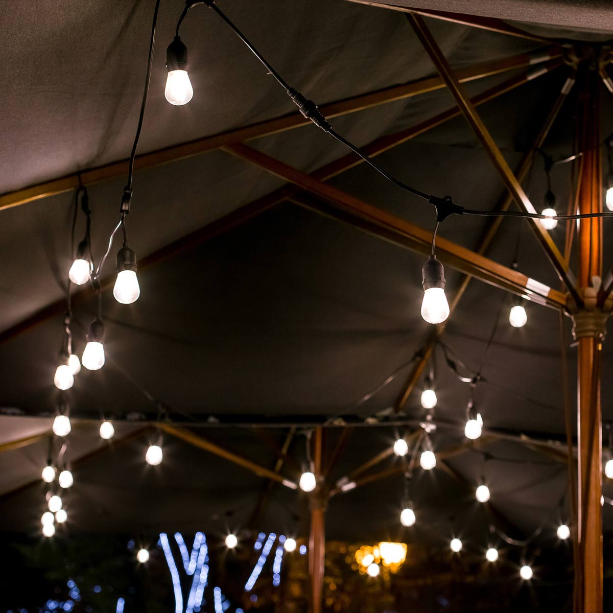 Ljusslingesats MIMOSA2 20m & 20st 1W 2700K E27 LED-lampor, IP44 lämplig för utomhusbruk