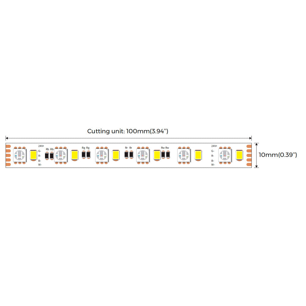 RGBW LED strip 5m - 24W/m 24V (12W/m RGB+12W/m W 60+60led/m), CRI>90, IP20