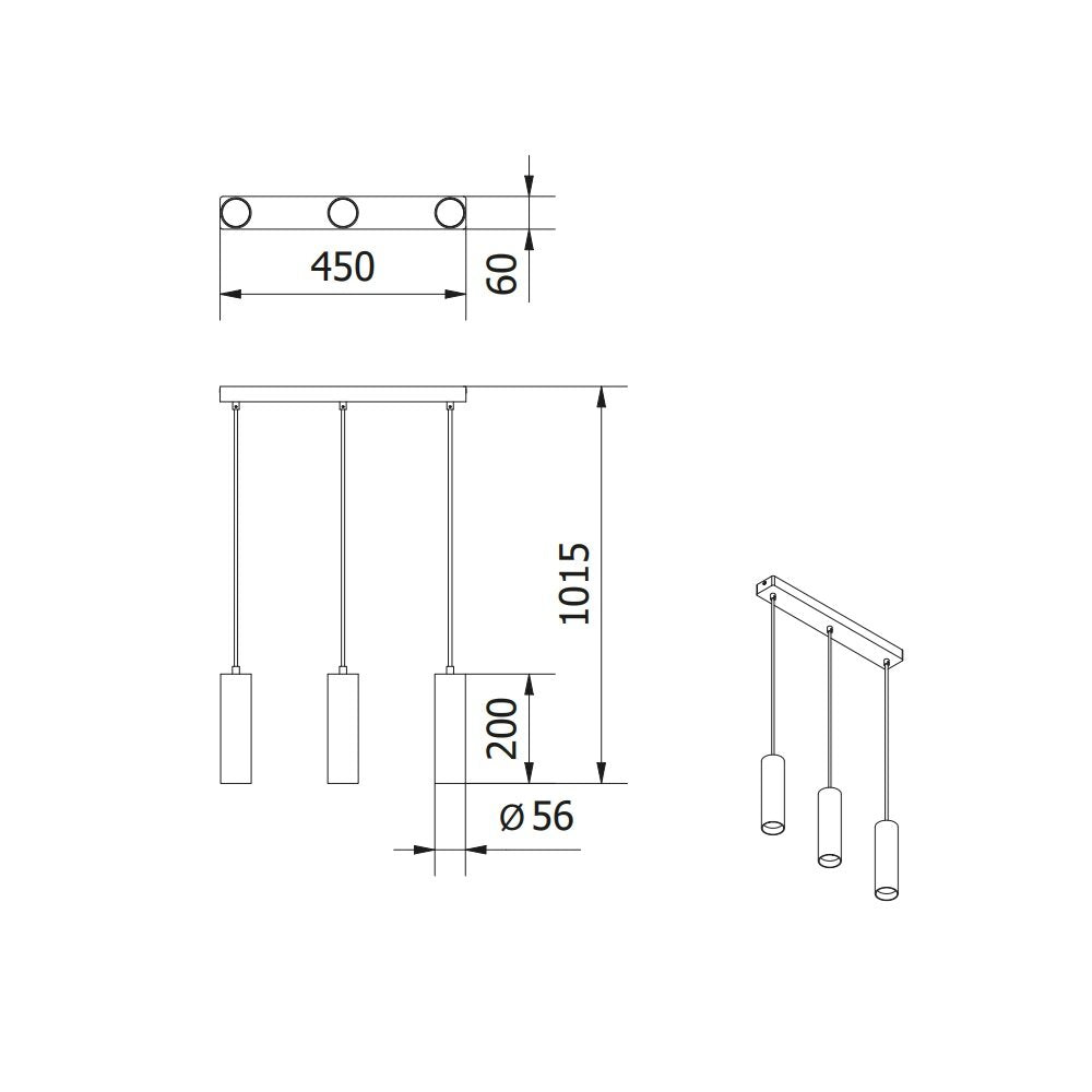 TRESOS 2 LED-pendellampa svart 3 x GU10