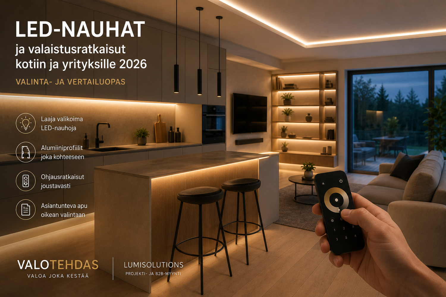 ED-nauha ja alumiiniprofiili keittiön valaistuksessa