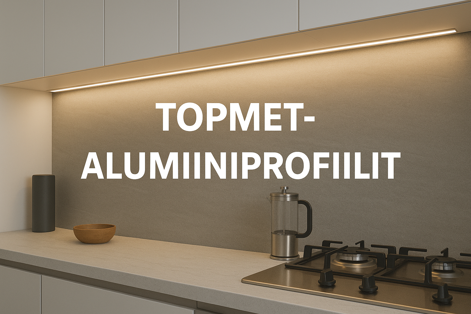 Topmet-alumiiniprofiilit käytännössä – opas oikean profiilin valintaan keittiössä, moderni sisustus ja valaistus.