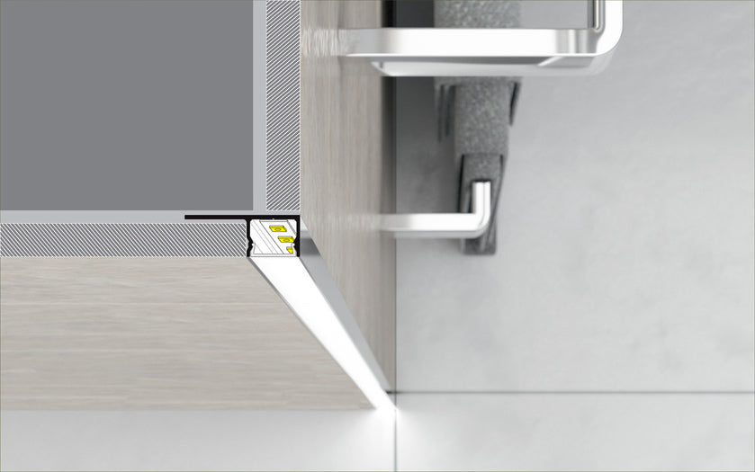 LED-lista alumiiniprofiili ja diffuusori asennettuna valaistusratkaisuun