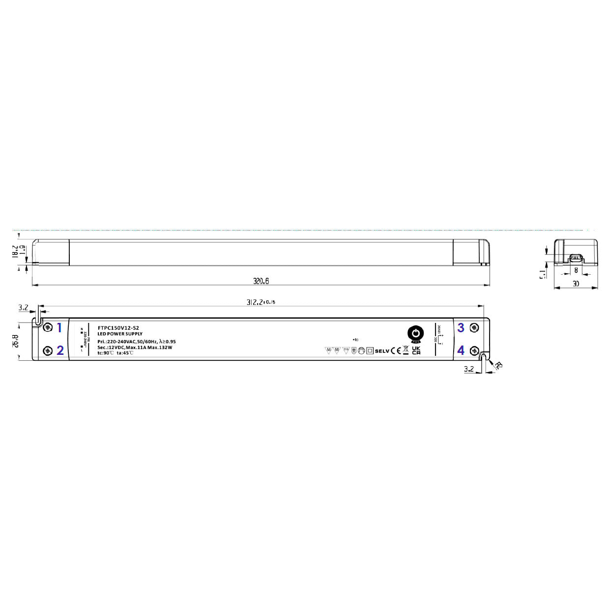 132W 12V LED-muuntaja SLIM