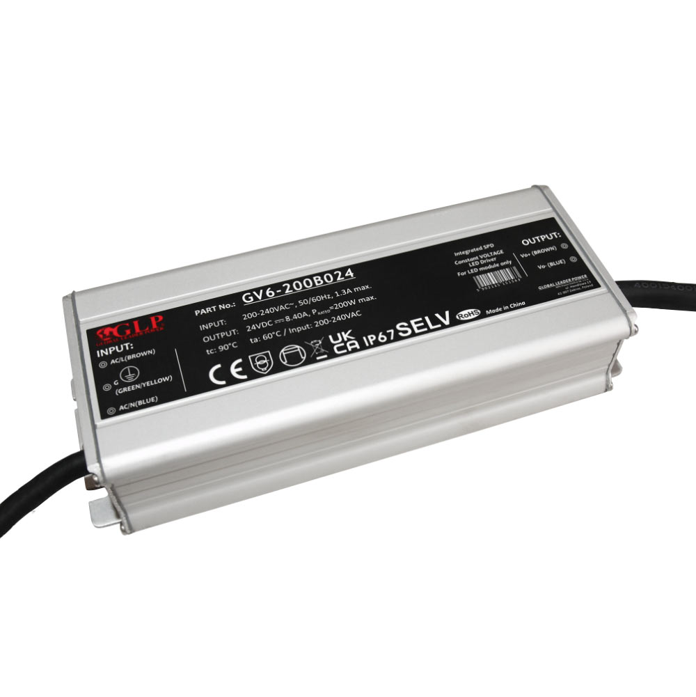 200W 24V LED-transformator, aluminiumhölje IP67