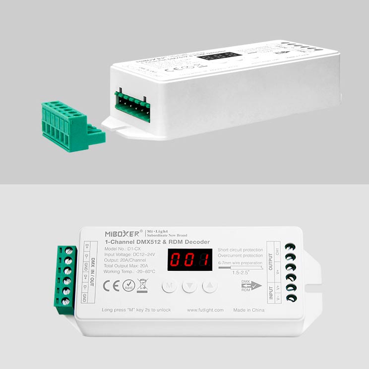 DIM DMX-dekoder 12-24VDC 1 kanal, max. 20A DMX512 & RDM - D1-CX 