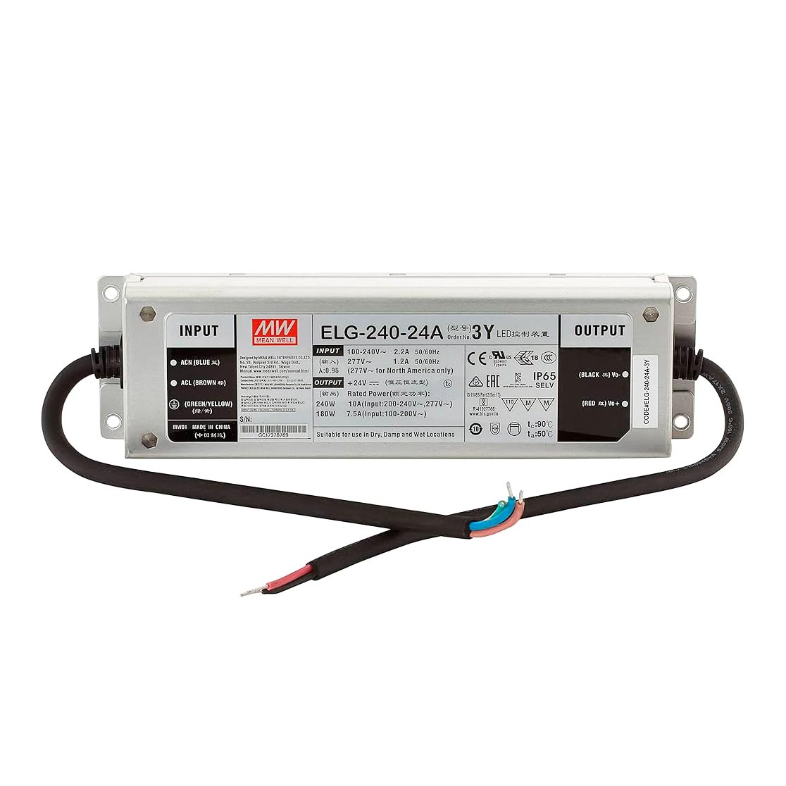 240W 24V, ELG-240-24A-3Y LED-transformator, Mean Well