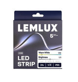 LEMLUX pisteetön COB LED-valonauha IP65 pakkaus, 5m, 24V, lämmin valkoinen, 600lm.