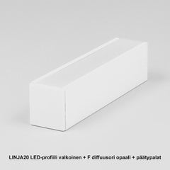 LINJA20 LED-profiili pinta-asennettava, valkoinen, opaalilla diffuusorilla ja päätypaloilla