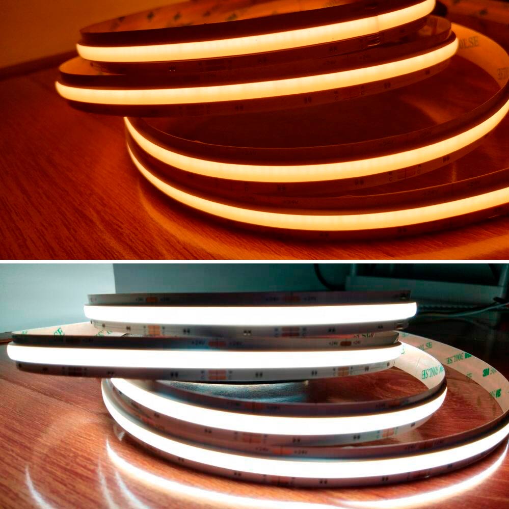 15W/m 24V CCT 2700-6500K COB LED-valonauha 10m, pisteetön, CRI>90+, IP20