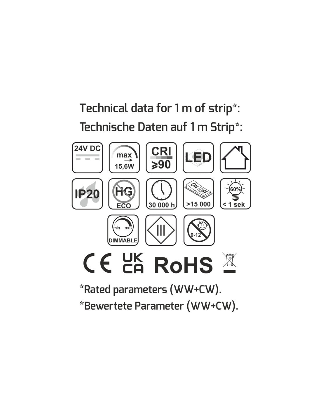 18W/m 24V CCT fläckfri CSP LED-remsa 5m, 2700-6500K CRI>90+, IP20