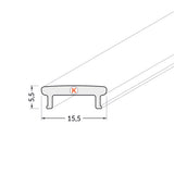 Erikoisvahva LED-diffuusori, mitat 15,5mm x 5,5mm, käytettäväksi LED-profiileissa.