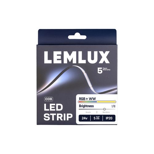 LEMLUX COB RGBW LED-nauha 19W/m 5m pakkaus 24V IP20, RGB + WW, kirkkaus 1/10