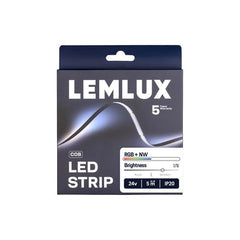 LEMLUX COB RGBW LED-nauha 19W/m 5m pakkaus, RGB + NW, 24V, IP20 ja kirkkaus 1/10.