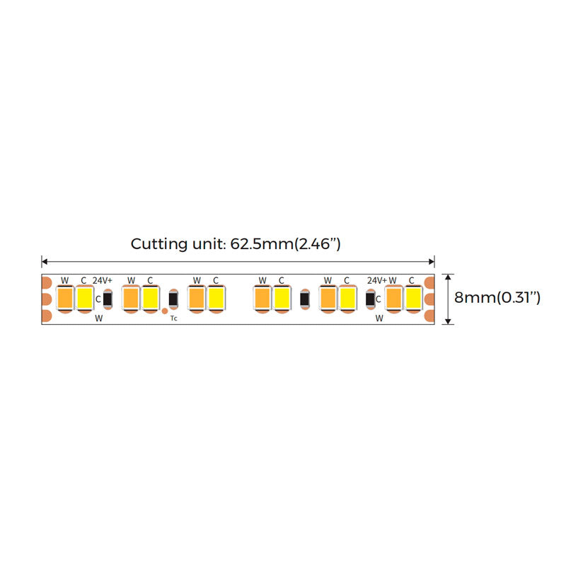 19,2W/m 24V LED-nauha 5m, CCT värilämpötilasäädettävä 2700-6500K IP20