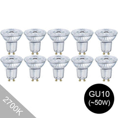 GU10 LED-lamppu 10kpl paketti sisältäen lämmin valkoinen 2700K valonsävy.