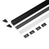 KULMA12 LED-profiilisetti musta, 2m sisältää mustia ja valkoisia osia kulmavalaistukseen, LED kulmavalaistus profiilisetti.