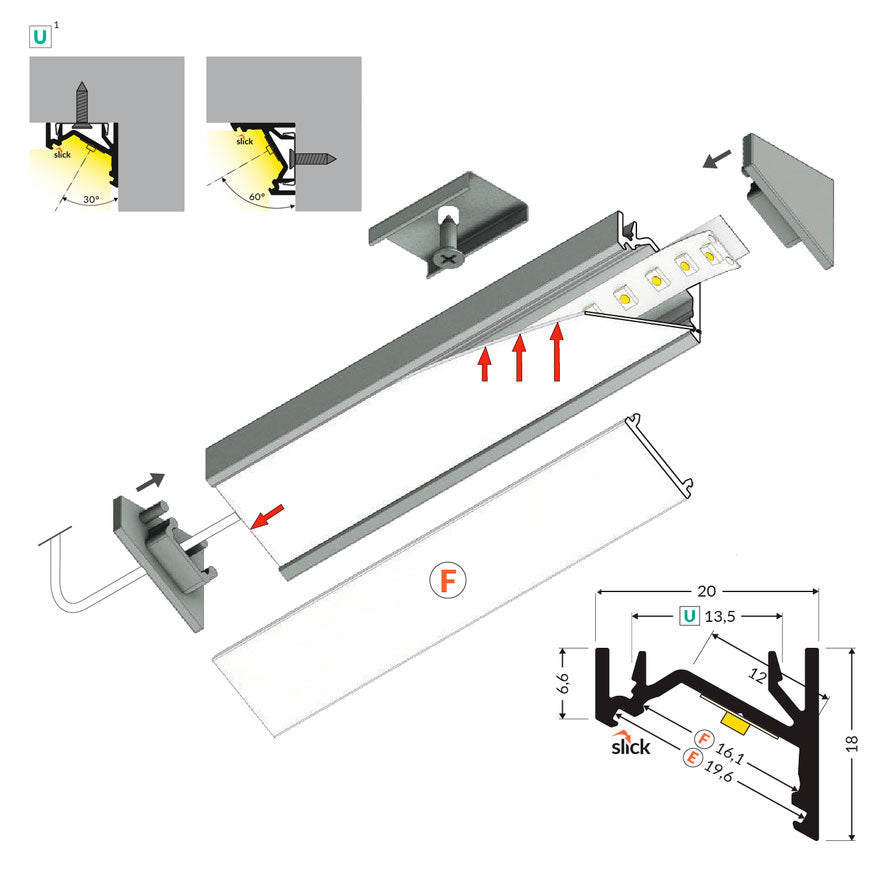 KULMA12 LED-profiilisetti valkoinen, 2m