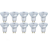 GU10 LED-lamppu 10kpl paketti, Osramin 4.3W LED-spotteja lämpimällä valkoisella valolla.