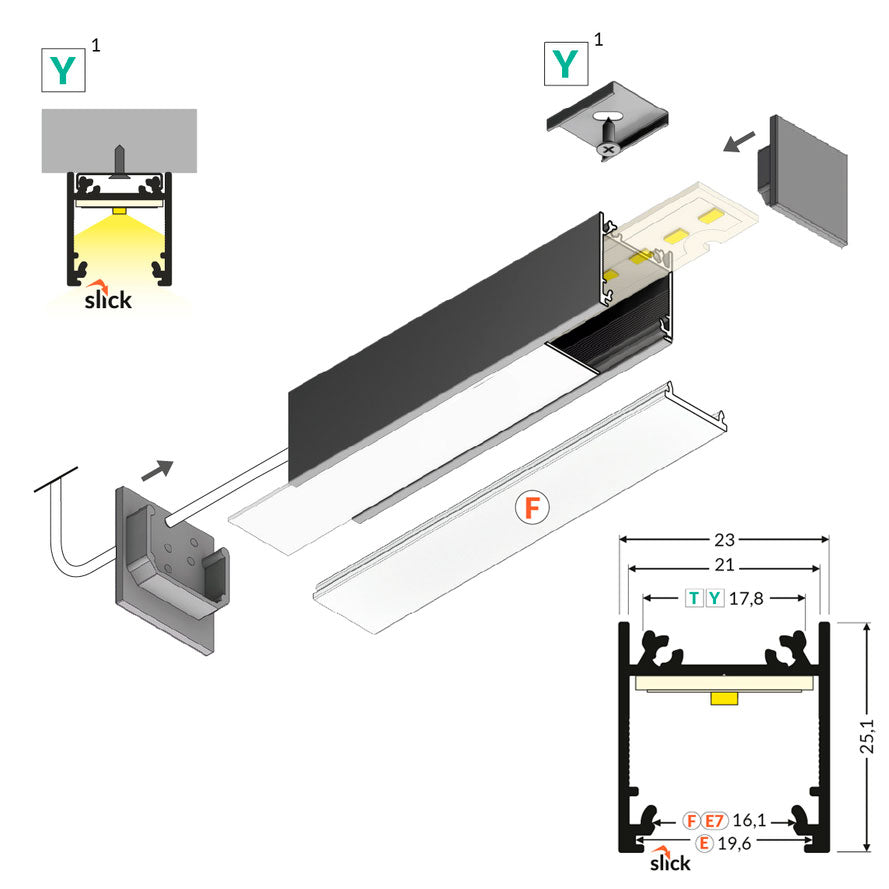 LINJA20 LED-profilset svart, 2m